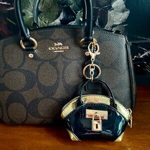 NEW Mini Keychain Handbag Keychain Coin Purse Glossy Black Golden Hardware